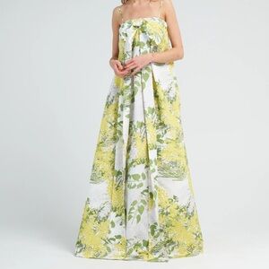 Estelle Floral Print Taffeta Gown - Yellow and Green Women's Gown